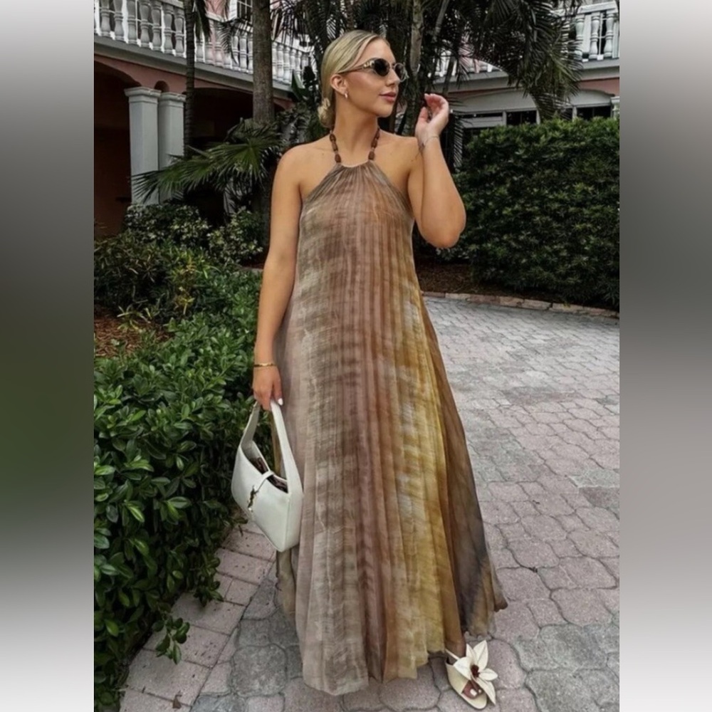 Zara Tan Halter Sundress Resort Wear Maxi